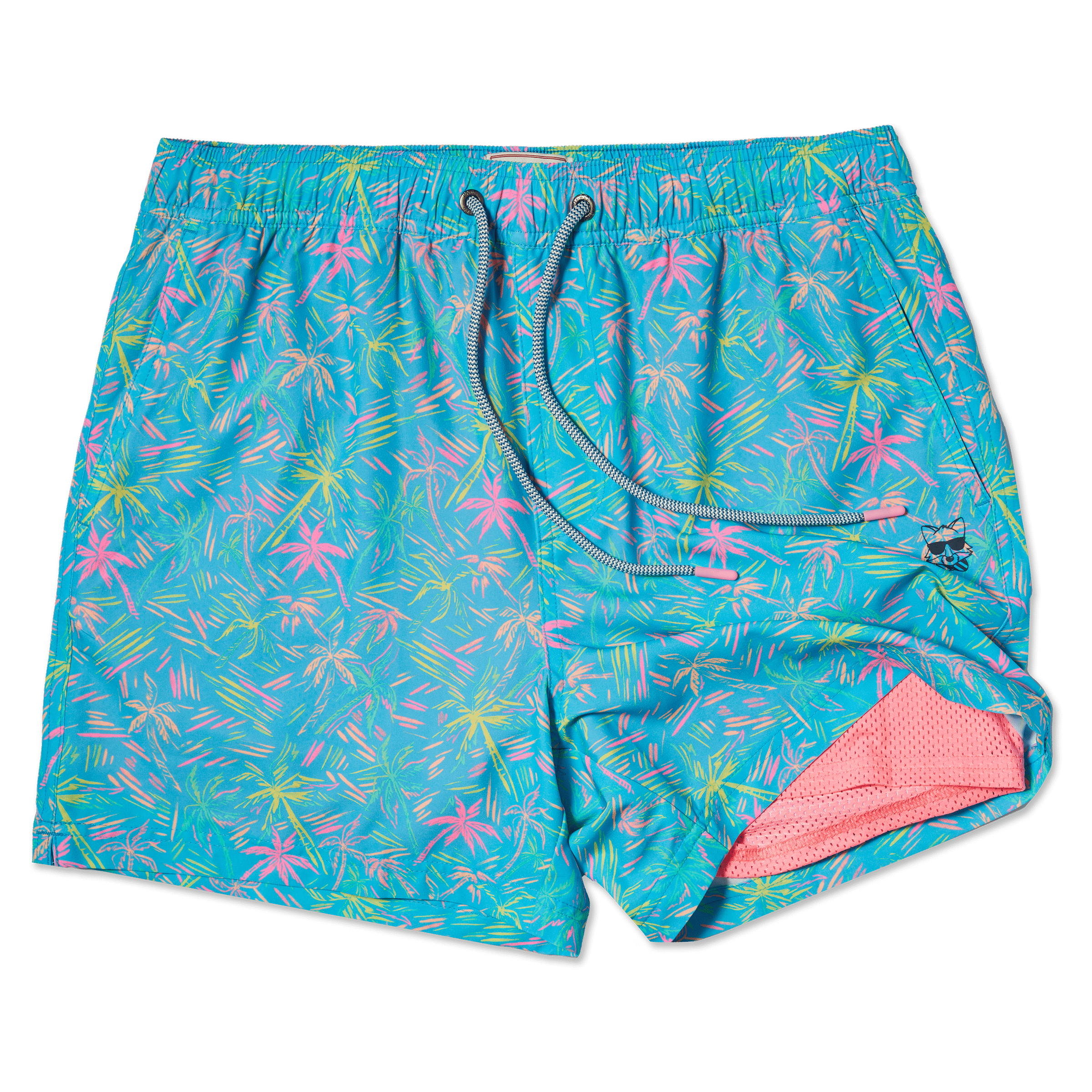 Men's 5 Inch Lined Short - London Palms Cyan| Happy Hour Happy Hour Short PARTY PANTS