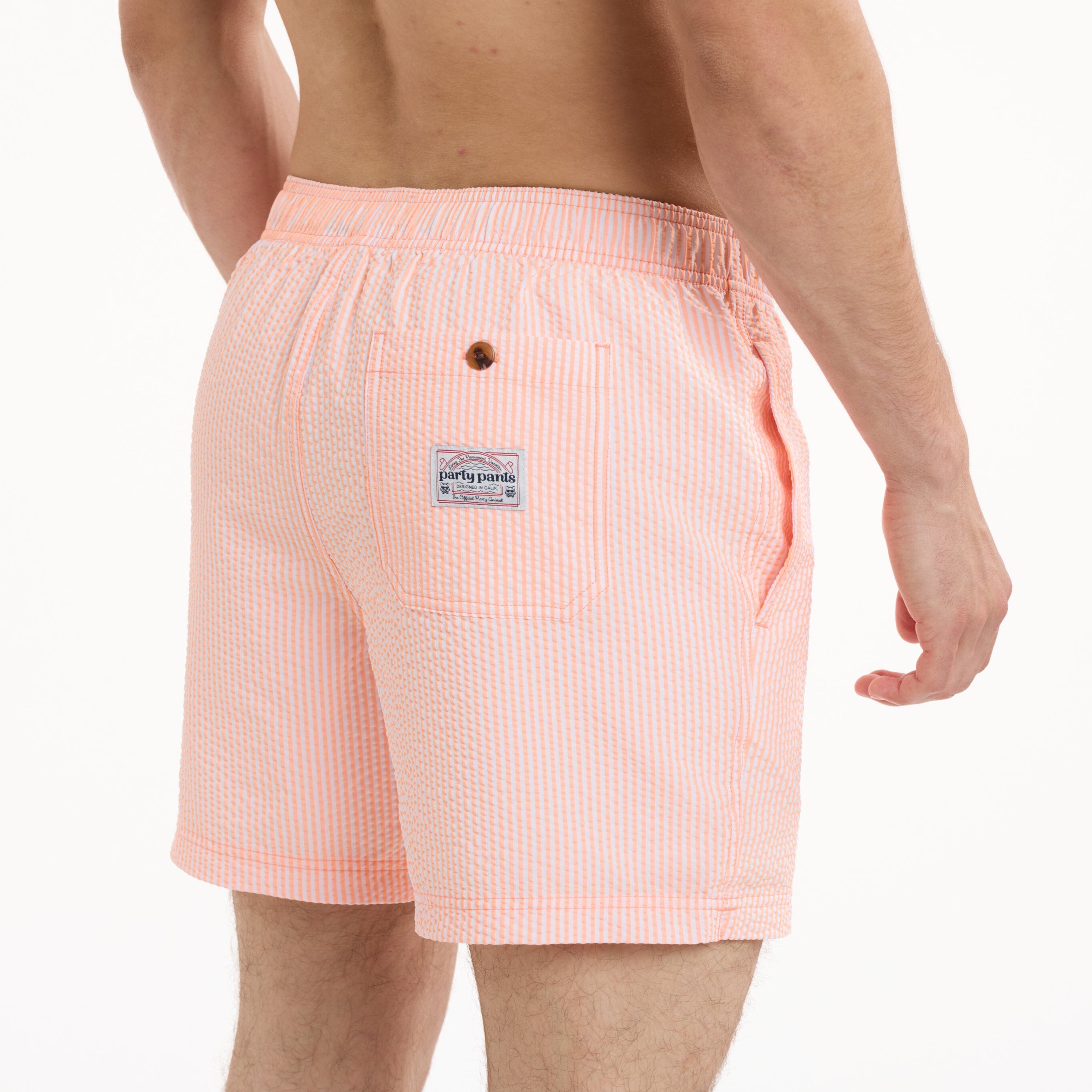 Seersucker in Pastel Coral - Men's Lined 5" Party Starter Shorts PARTY STARTER SHORT PARTY PANTS