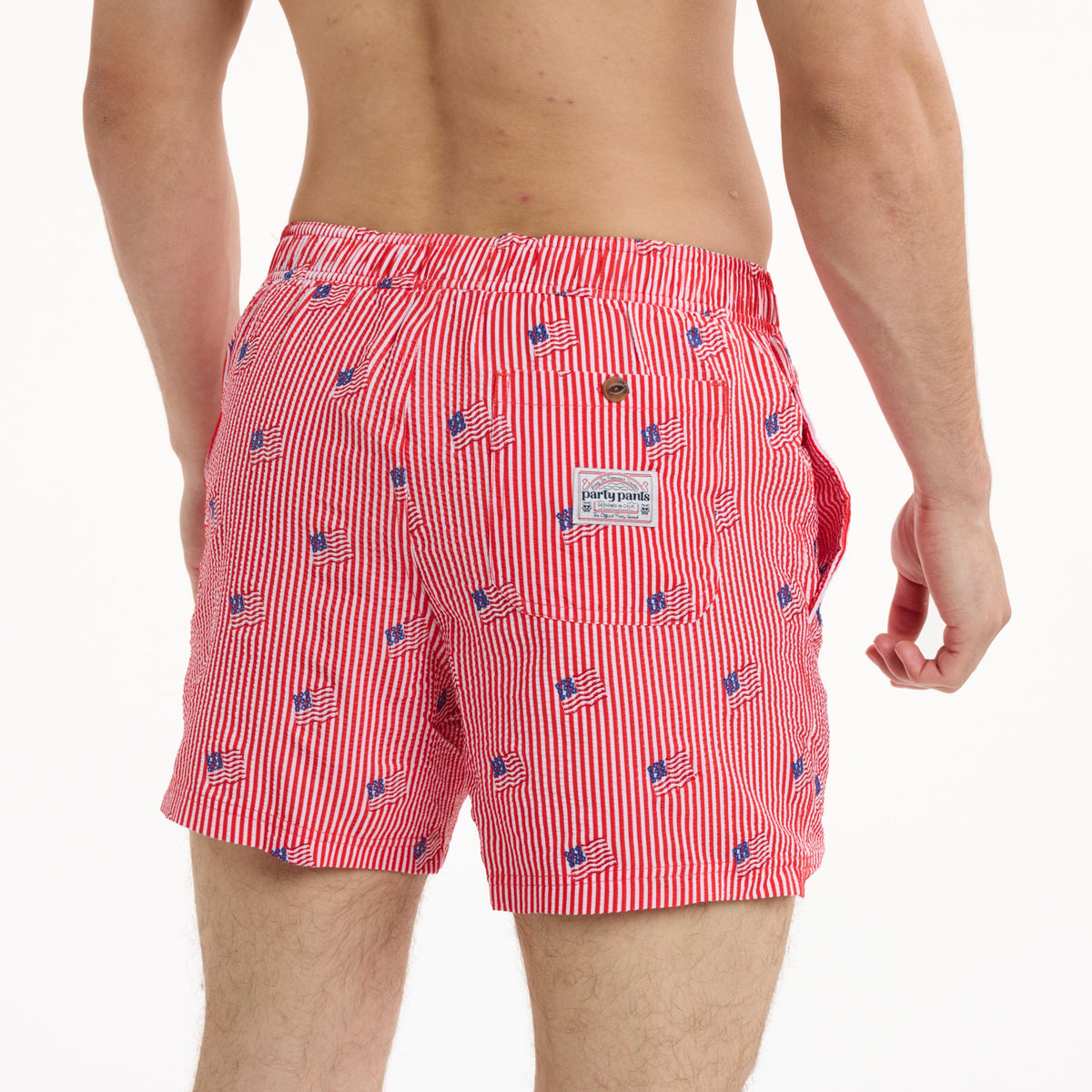 Stars and Stripes Embroidered in Red - Men's 5" Party Starter Shorts Party Starter Short PARTY PANTS