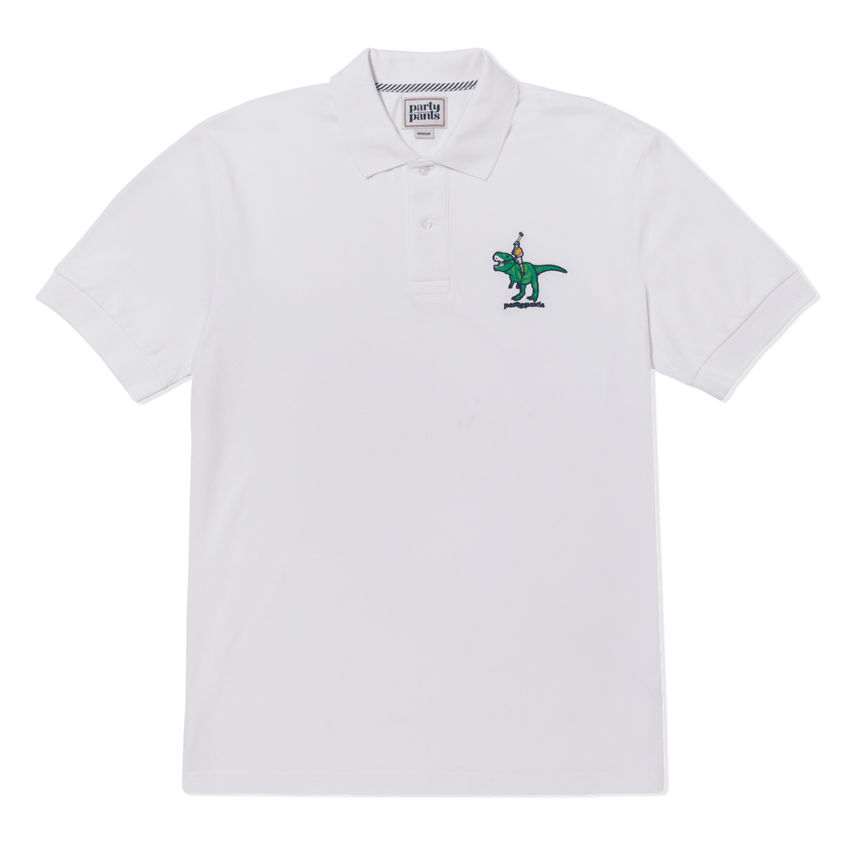 White Men s Short Sleeve Polo All Time Dinosaur Polo Short