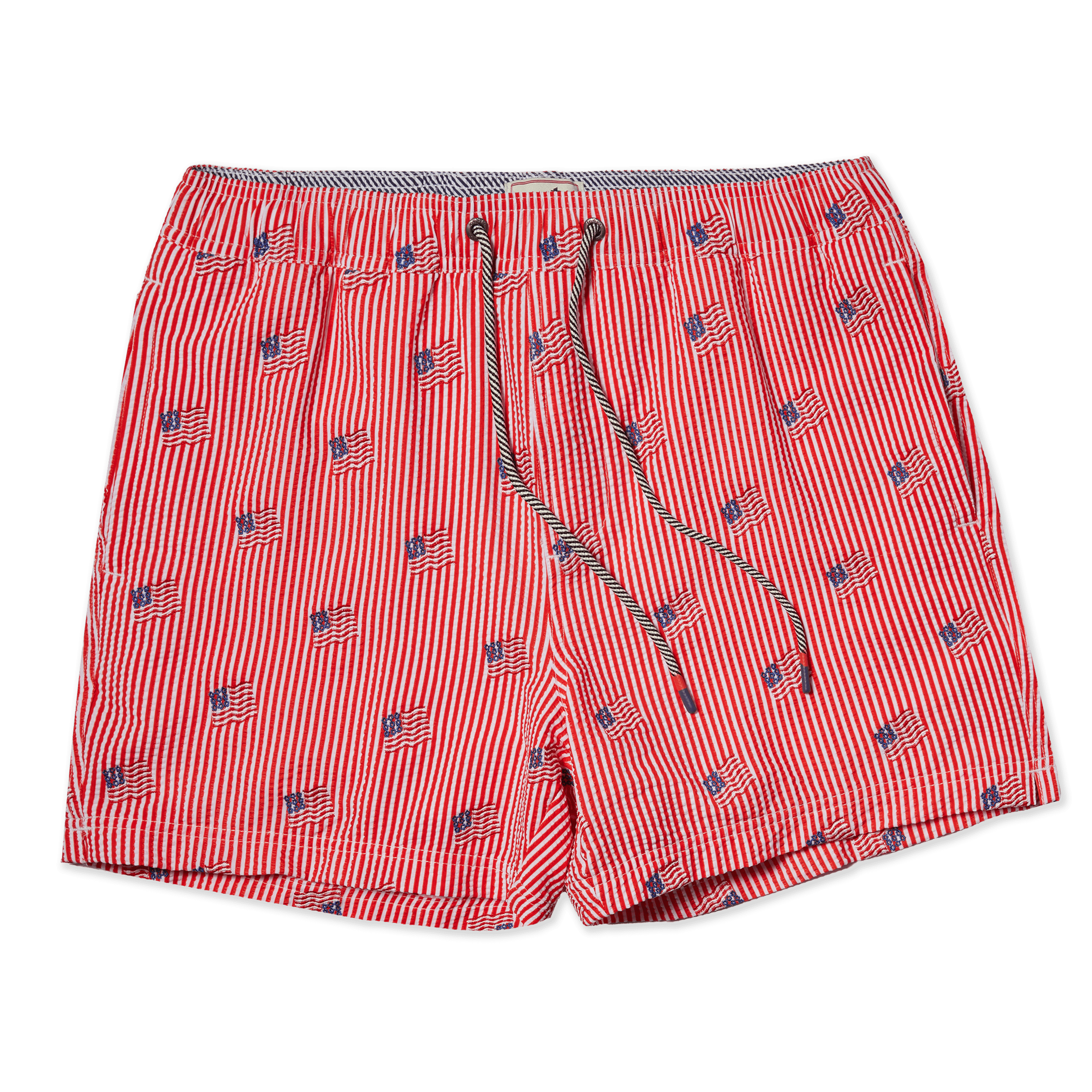 Men's 5 Inch Lined Short - Striped Embroidered Red| Party Starter Party Starter Short PARTY PANTS