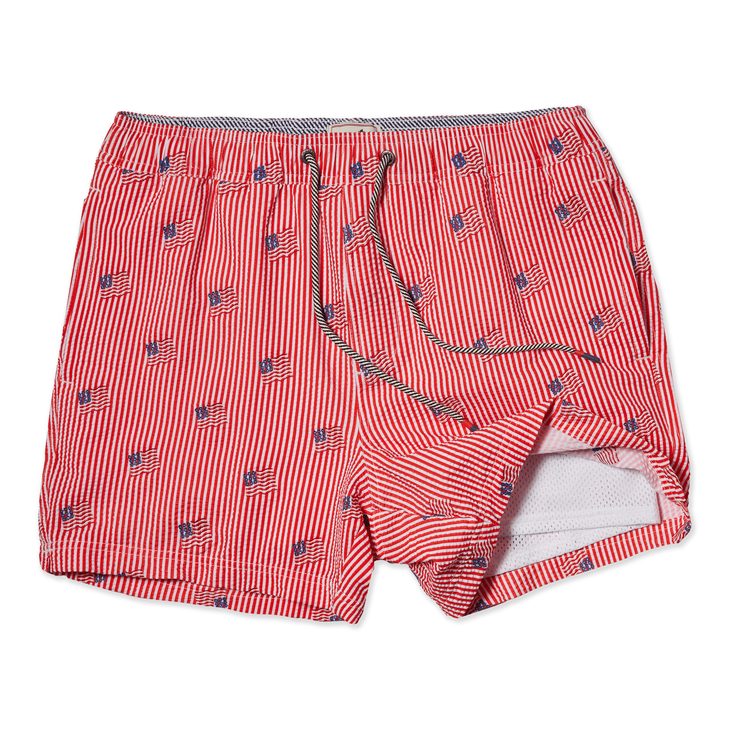 Men's 5 Inch Lined Short - Striped Embroidered Red| Party Starter Party Starter Short PARTY PANTS