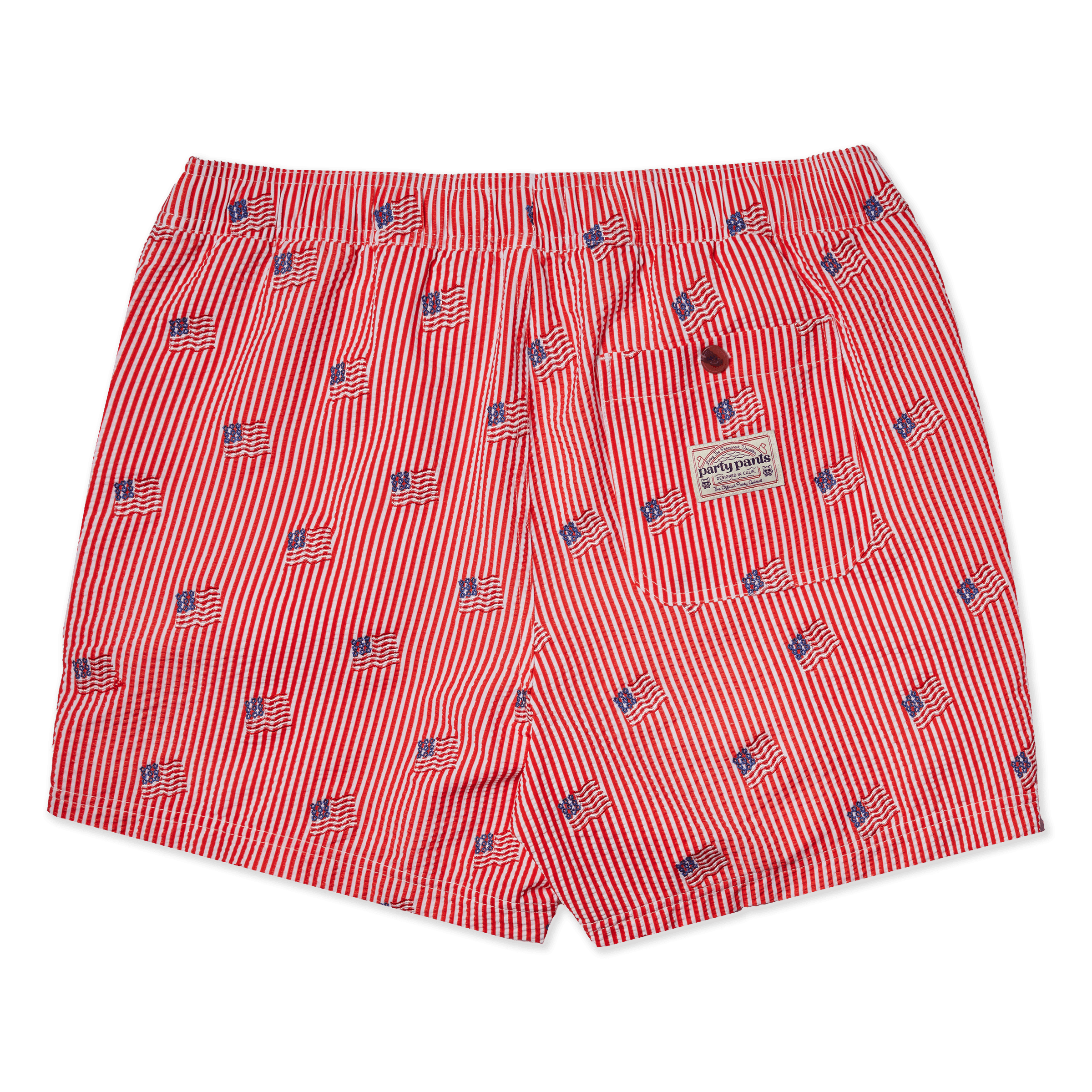 Men's 5 Inch Lined Short - Striped Embroidered Red| Party Starter Party Starter Short PARTY PANTS