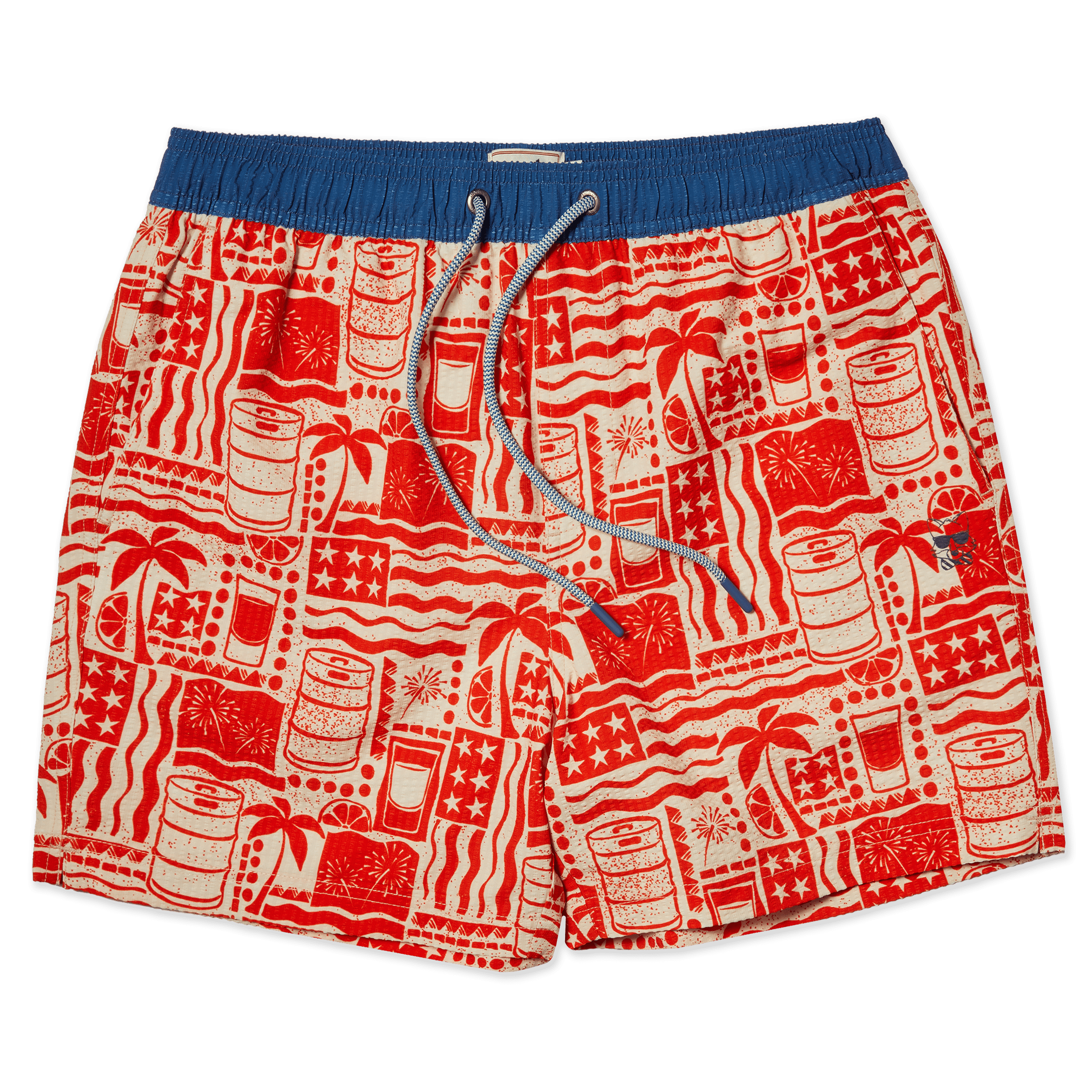 Men's 5 Inch Lined Short - Pourth of July Cream| Happy Hour Happy Hour Short PARTY PANTS