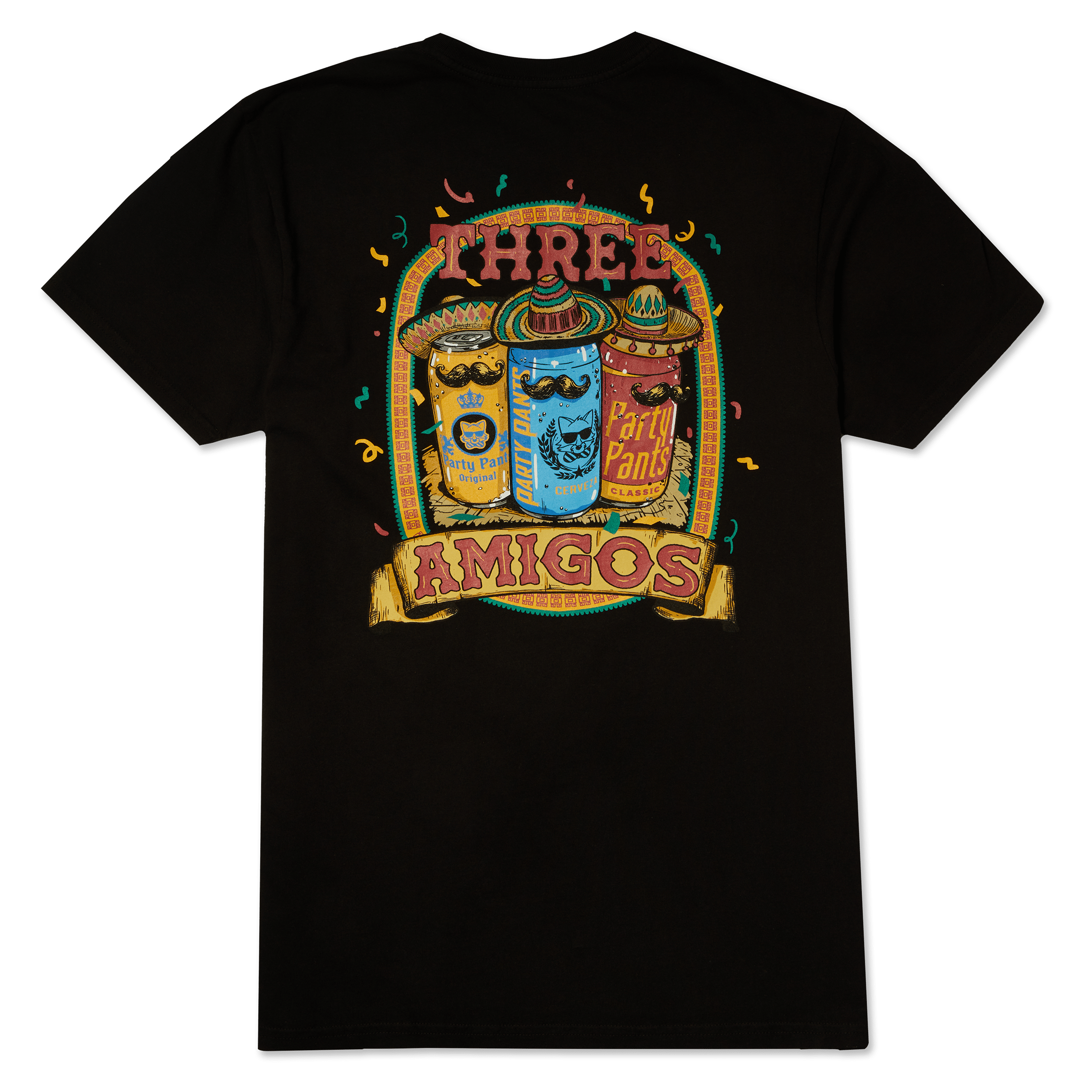 Men's Short Sleeve T- Shirt - 3 Amigos Black TEES PARTY PANTS