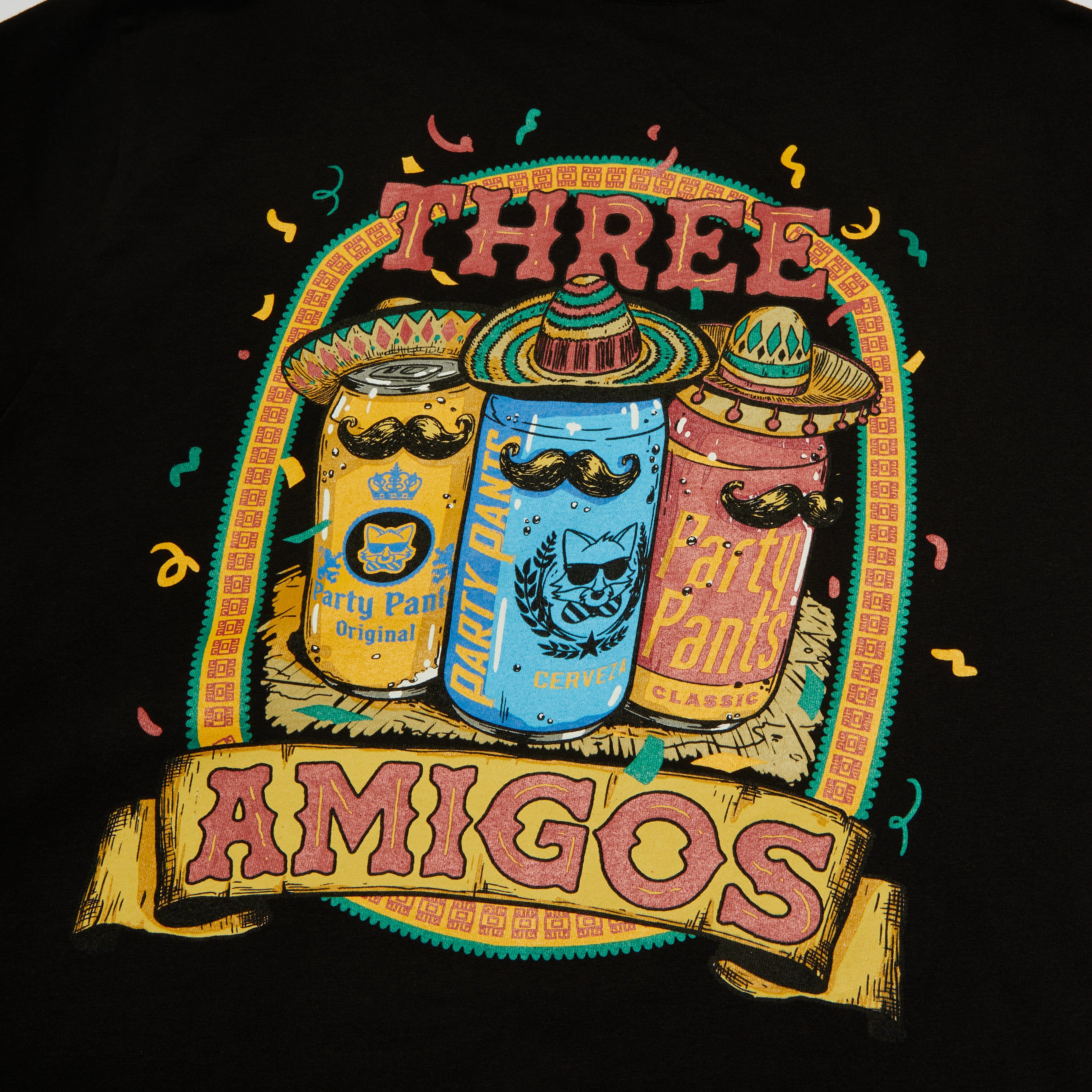 Men's Short Sleeve T- Shirt - 3 Amigos Black TEES PARTY PANTS