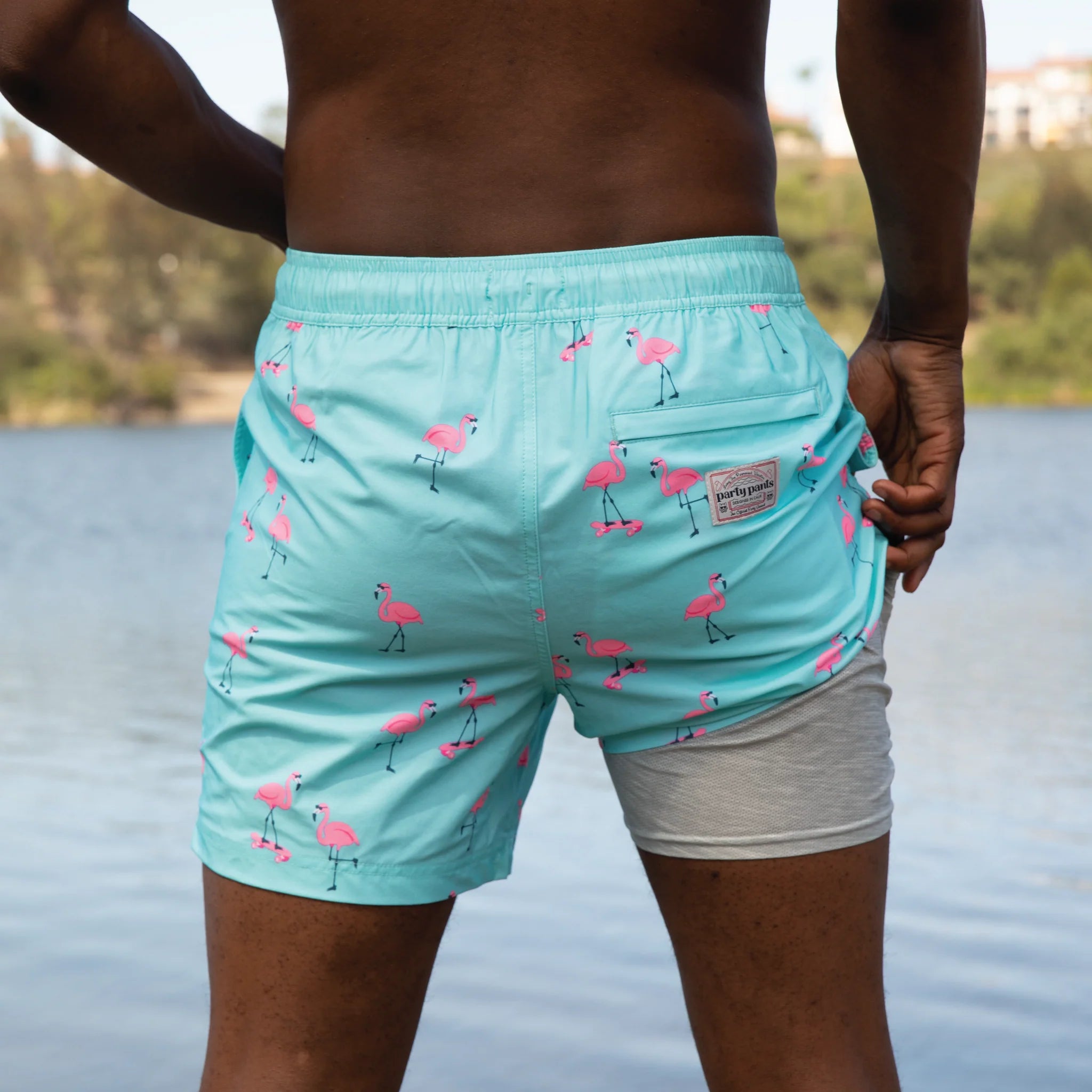 A guy wearing the Cruisers Sport Lined Short - Light Blue