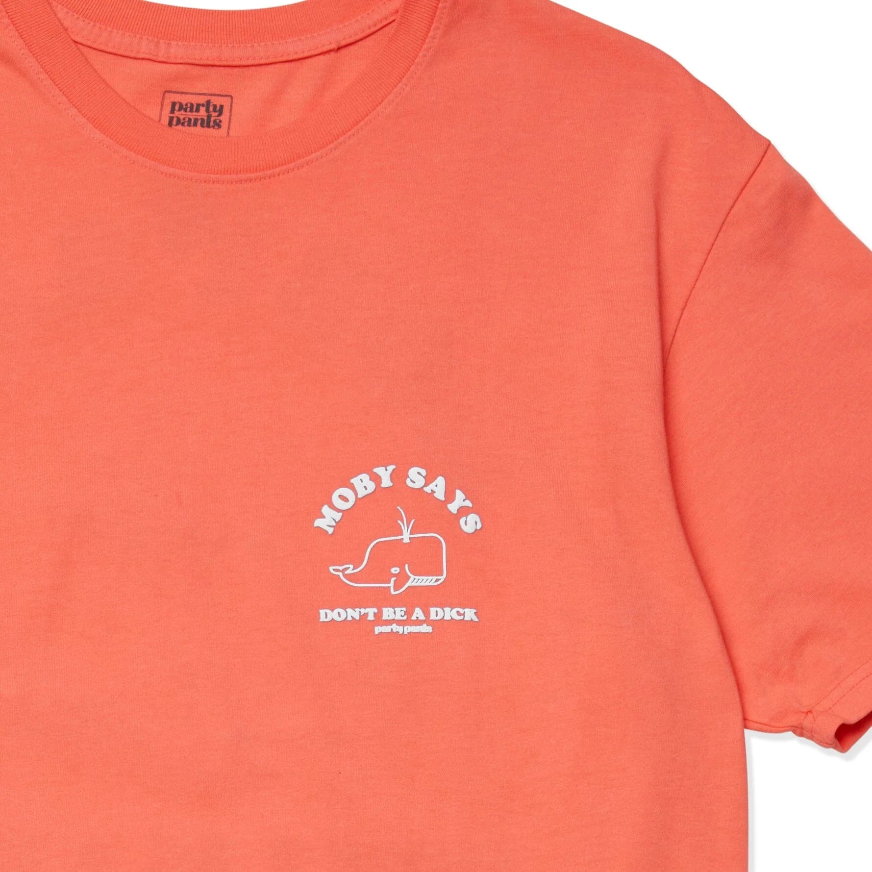 Close front view of the Moby-t-shirt