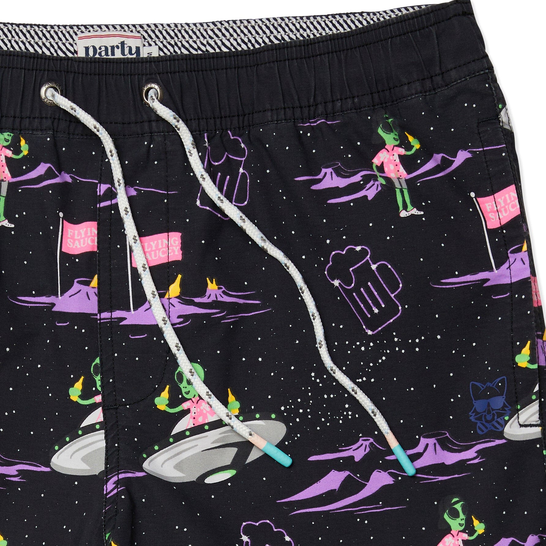 FLYING SAUCEY PARTY STARTER SHORT - BLACK PRINTED SHORTS PARTY PANTS 