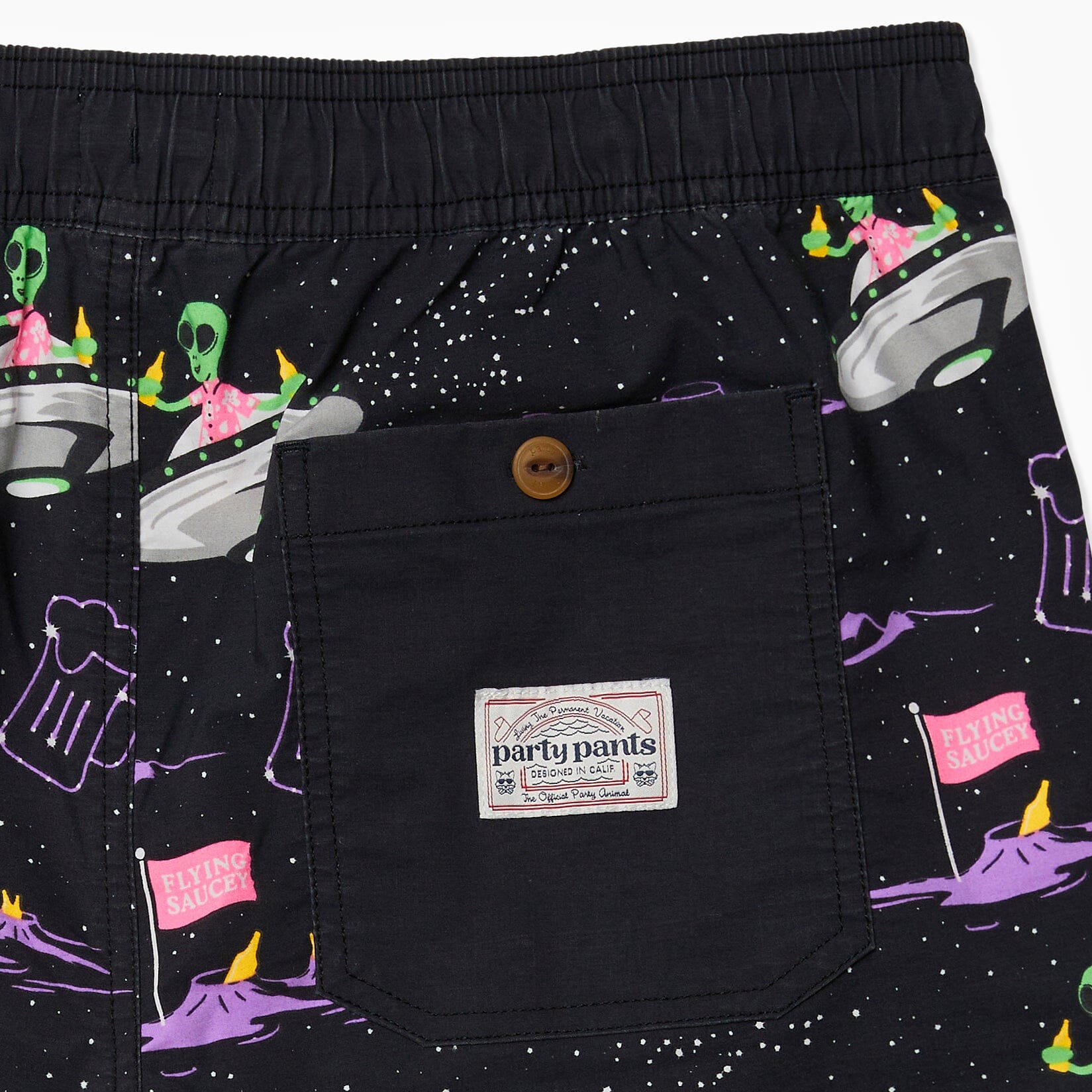 FLYING SAUCEY PARTY STARTER SHORT - BLACK PRINTED SHORTS PARTY PANTS 