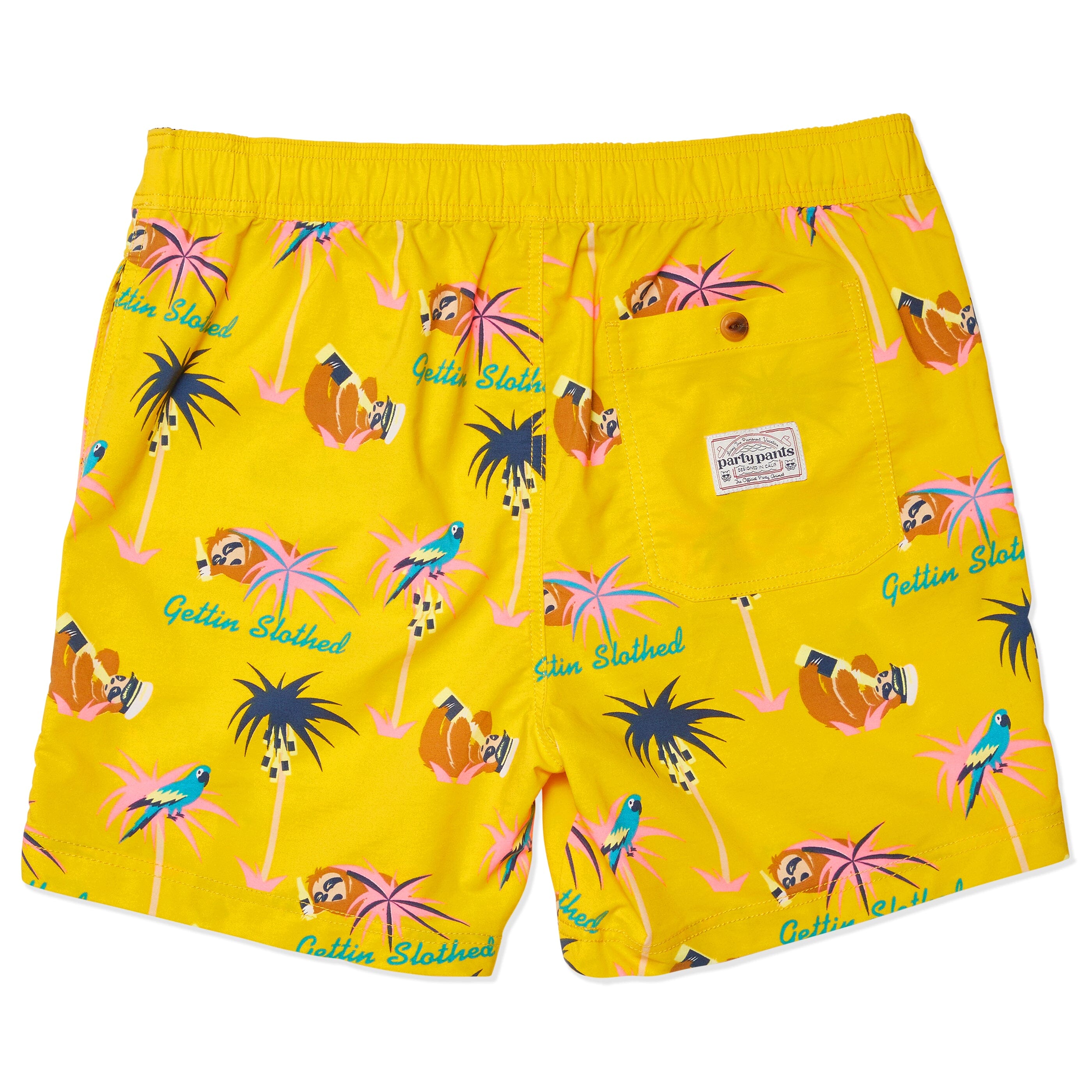 GETTIN' SLOTHED PARTY STARTER SHORT - YELLOW PRINTED SHORTS PARTY PANTS 
