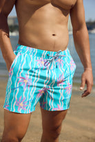 Heat Wave in Teal - Men's 5" Happy Hour Swim Trunks Happy Hour Short PARTY PANTS 
