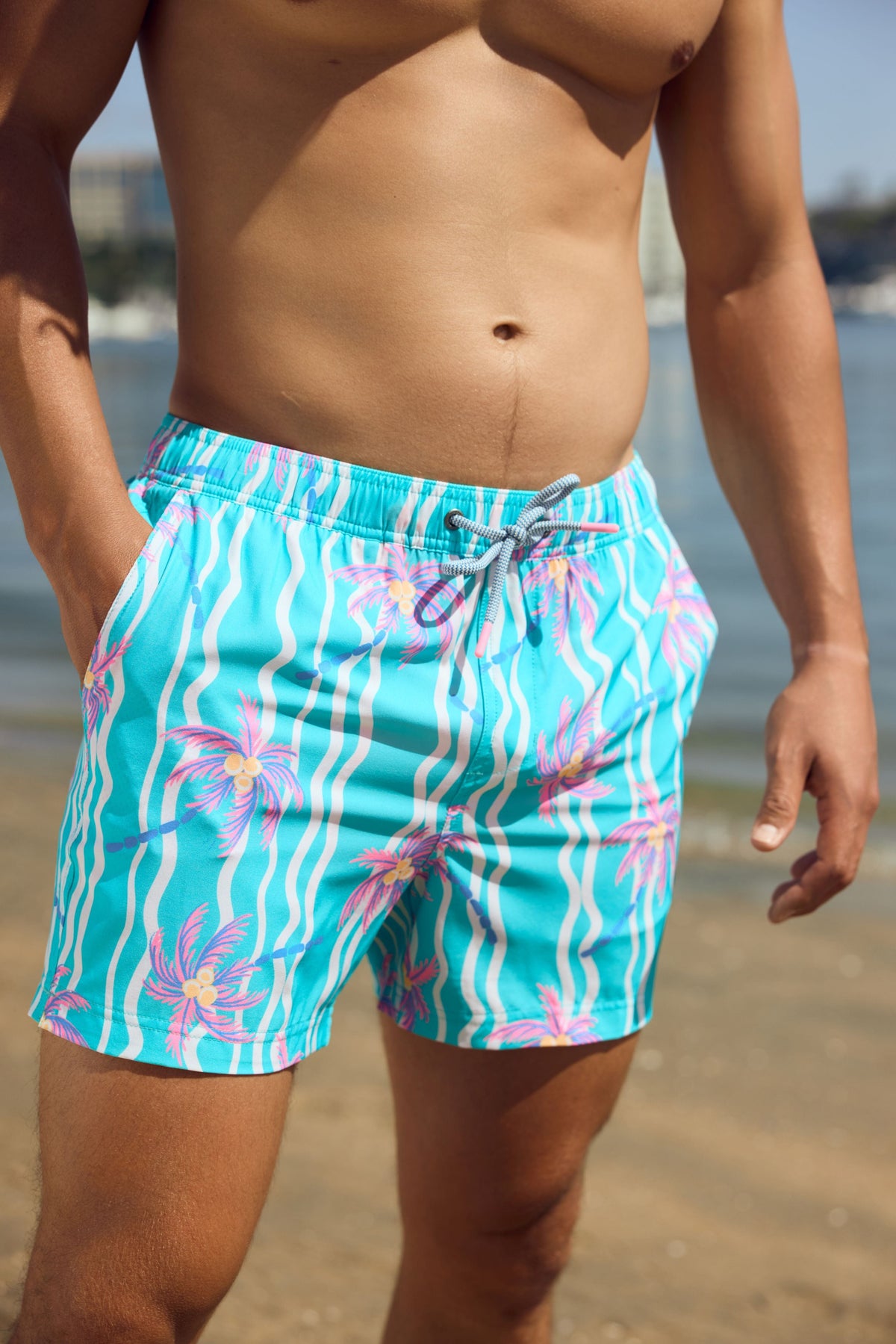 Heat Wave in Teal - Men's 5" Happy Hour Swim Trunks Happy Hour Short PARTY PANTS 