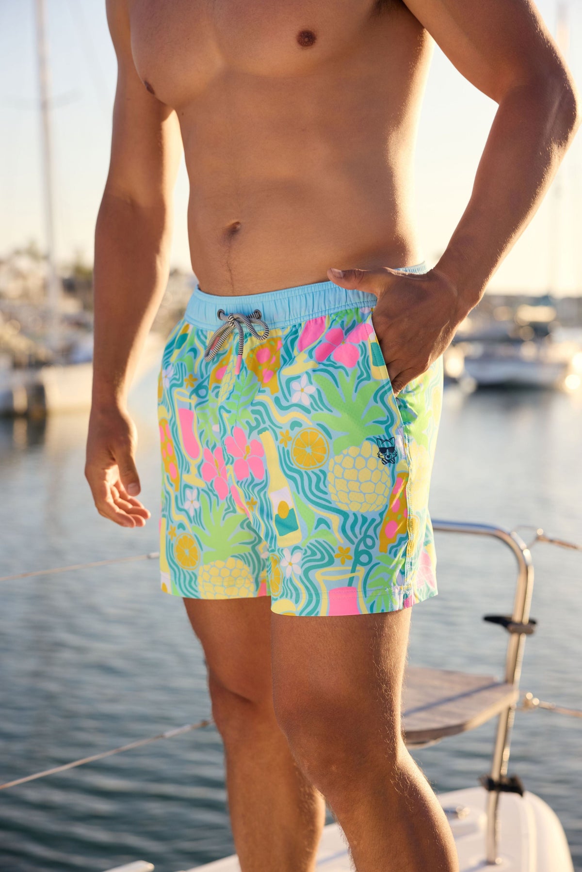 Vacay Vibes in Light Blue - Men's 5" Happy Hour Swim Trunks PARTY PANTS PARTY PANTS 