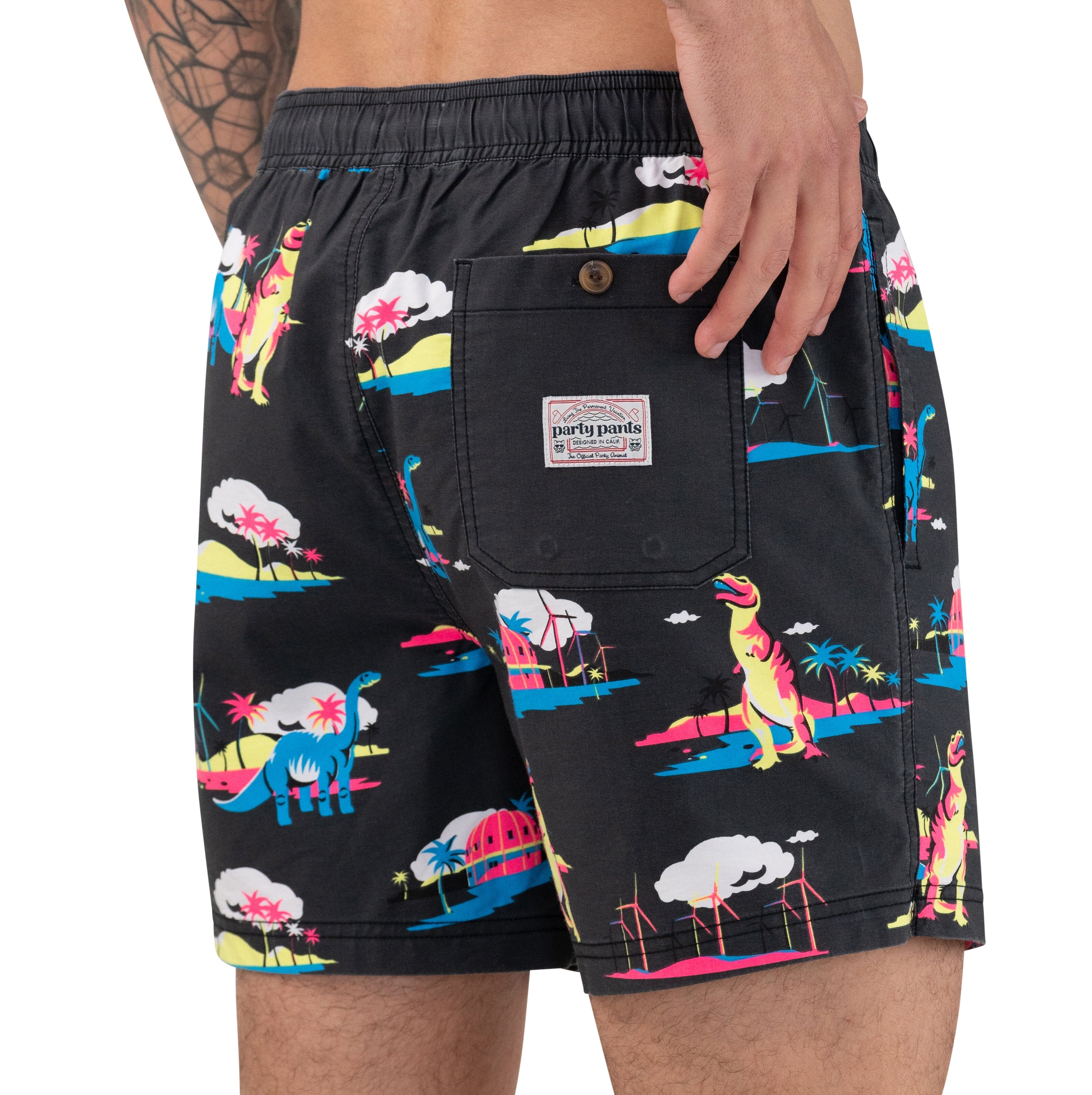 PALM SPRINGS PARTY STARTER SHORT - BLACK PRINTED SHORTS PARTY PANTS 