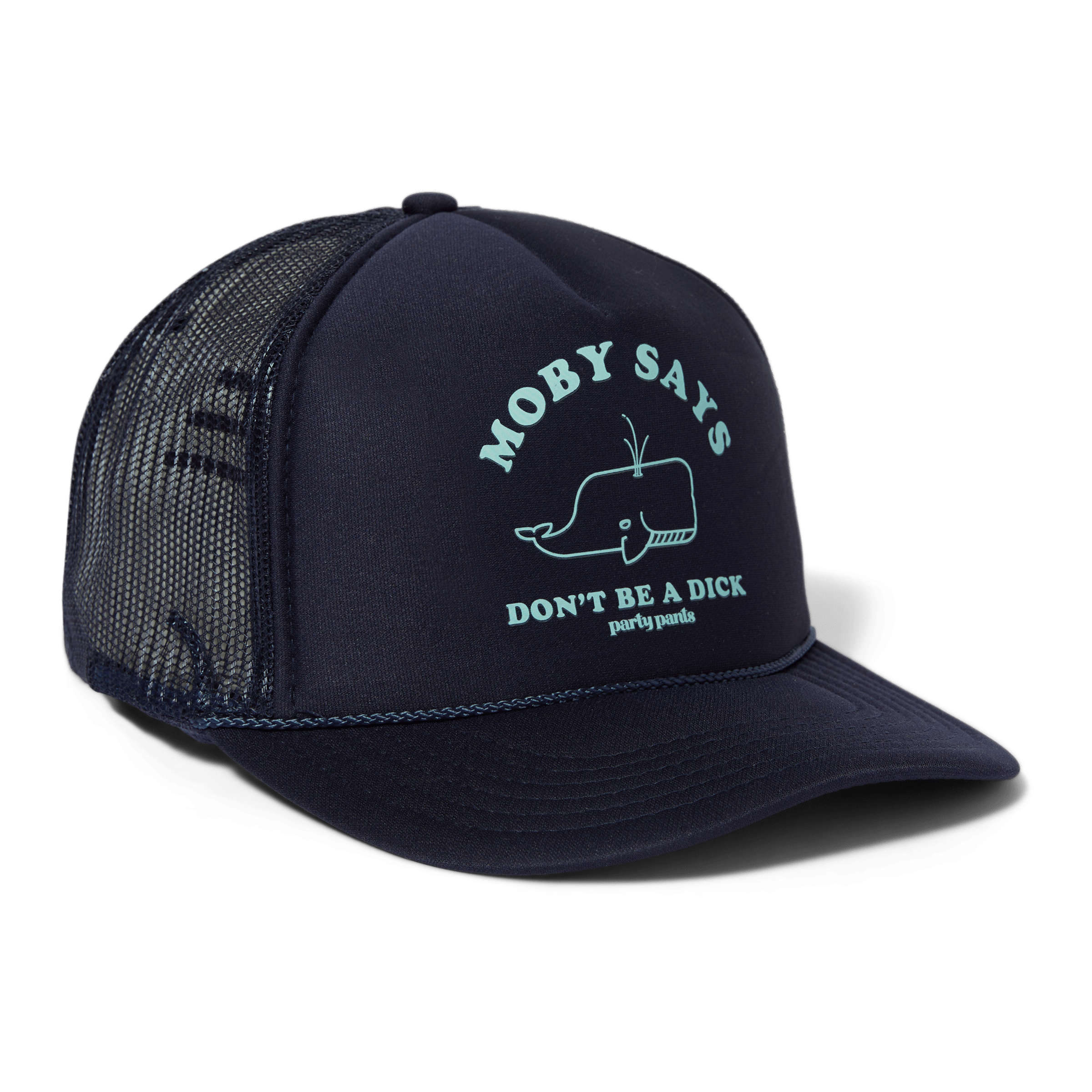 Men s Navy Trucker Hat Moby Says Party Pants USA