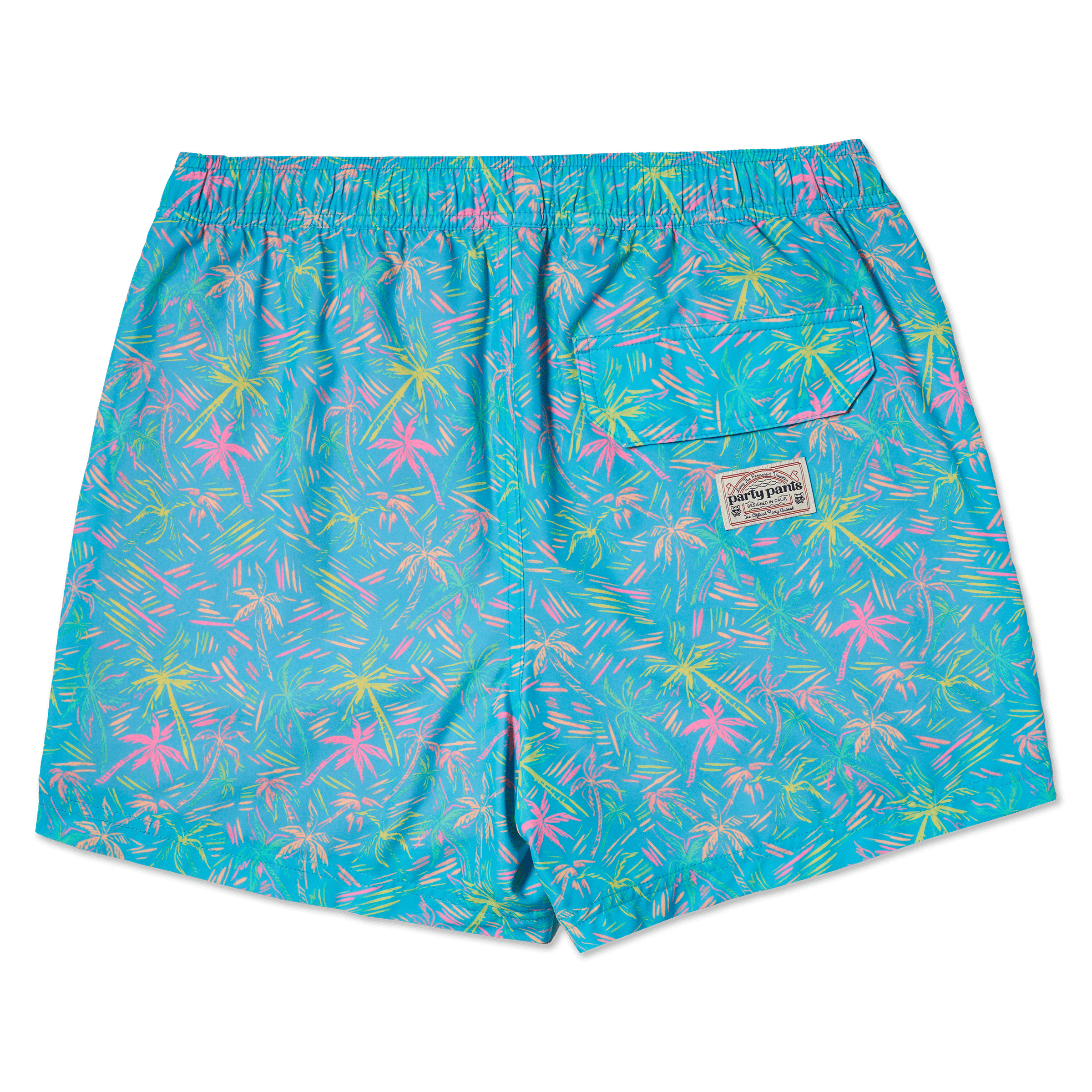 Men's 5 Inch Lined Short - London Palms Cyan| Happy Hour Happy Hour Short PARTY PANTS 