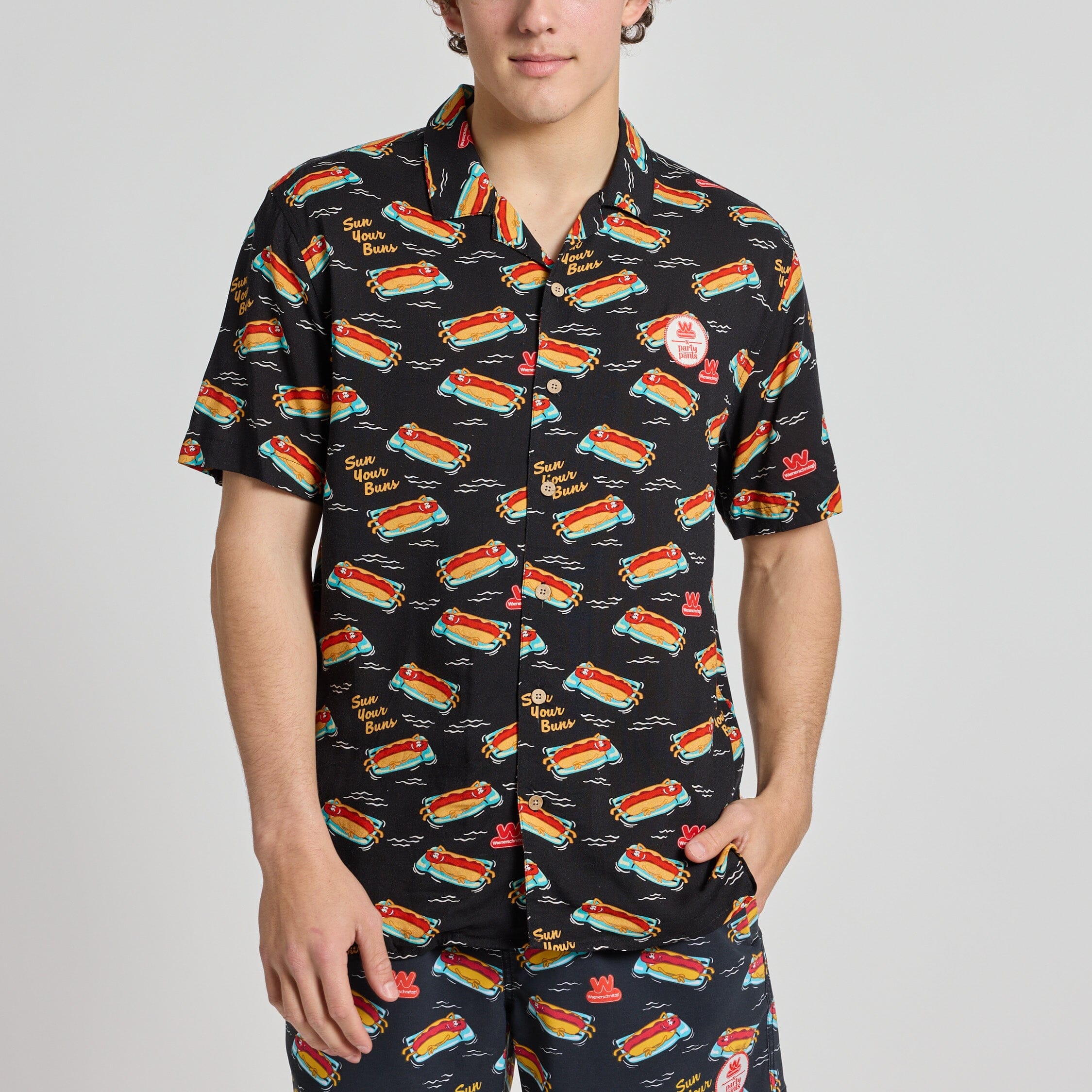 Sun Your Buns Black Camp Shirt Woven PARTY PANTS 