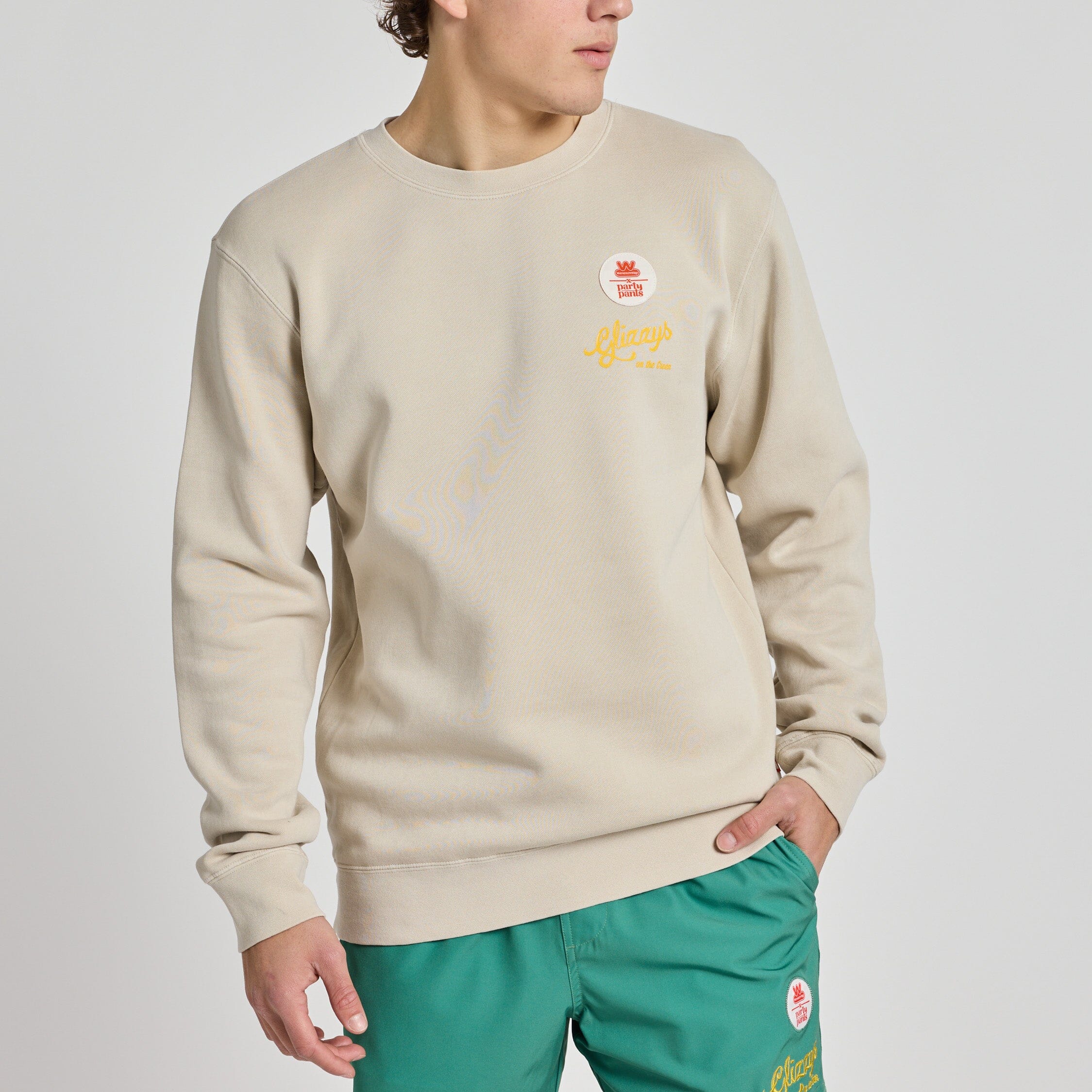 Glizzy On The Green Vintage White Crewneck Sweatshirt Fleece PARTY PANTS 