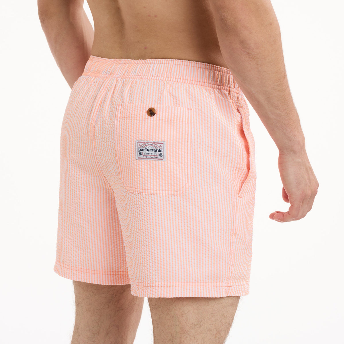 Seersucker in Pastel Coral - Men's Lined 5" Party Starter Shorts PARTY STARTER SHORT PARTY PANTS 
