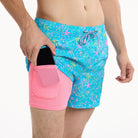 London Palms in Cyan - Men's 5" Happy Hour Swim Trunks Happy Hour Short PARTY PANTS 