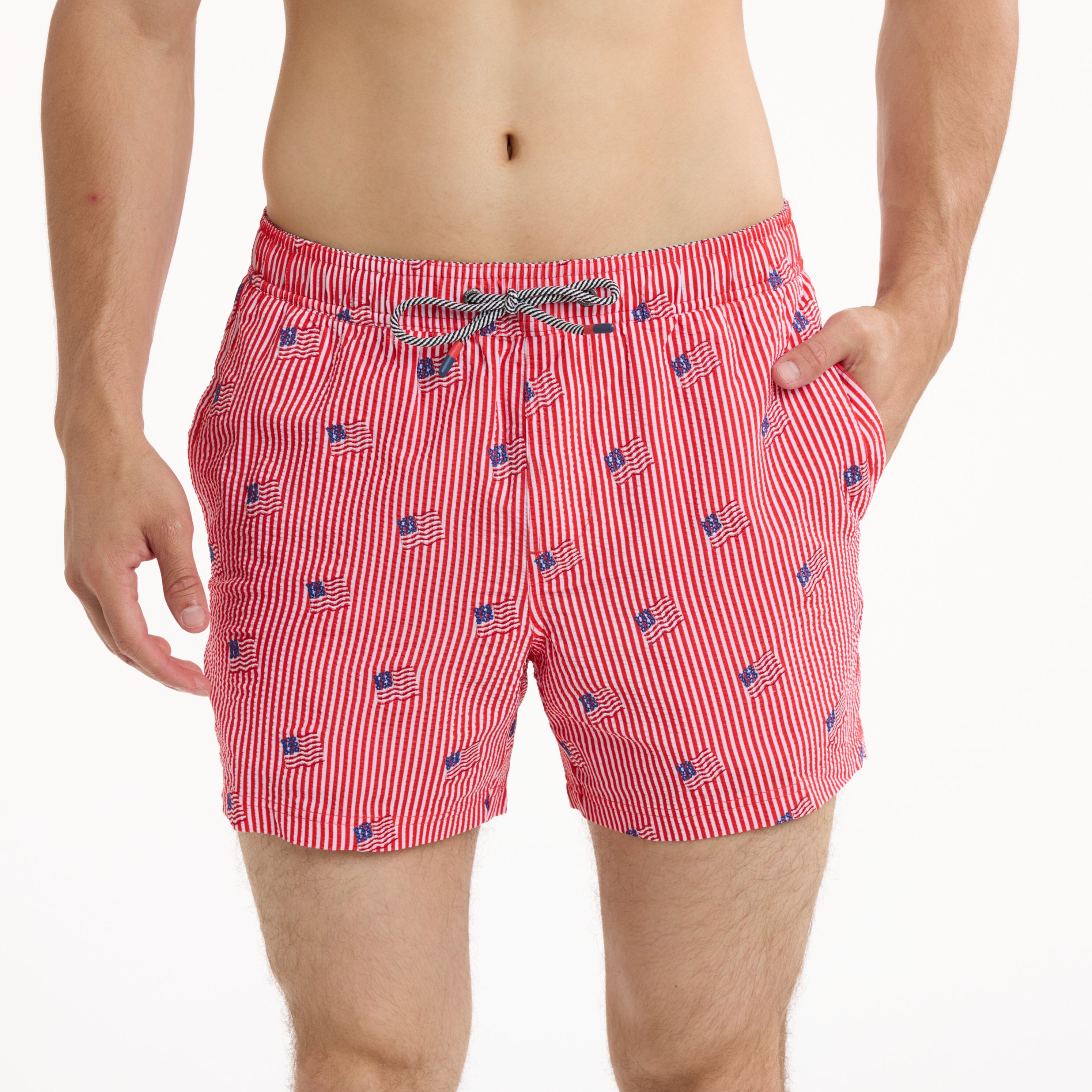 Stars and Stripes Embroidered in Red - Men's 5" Party Starter Shorts Party Starter Short PARTY PANTS 