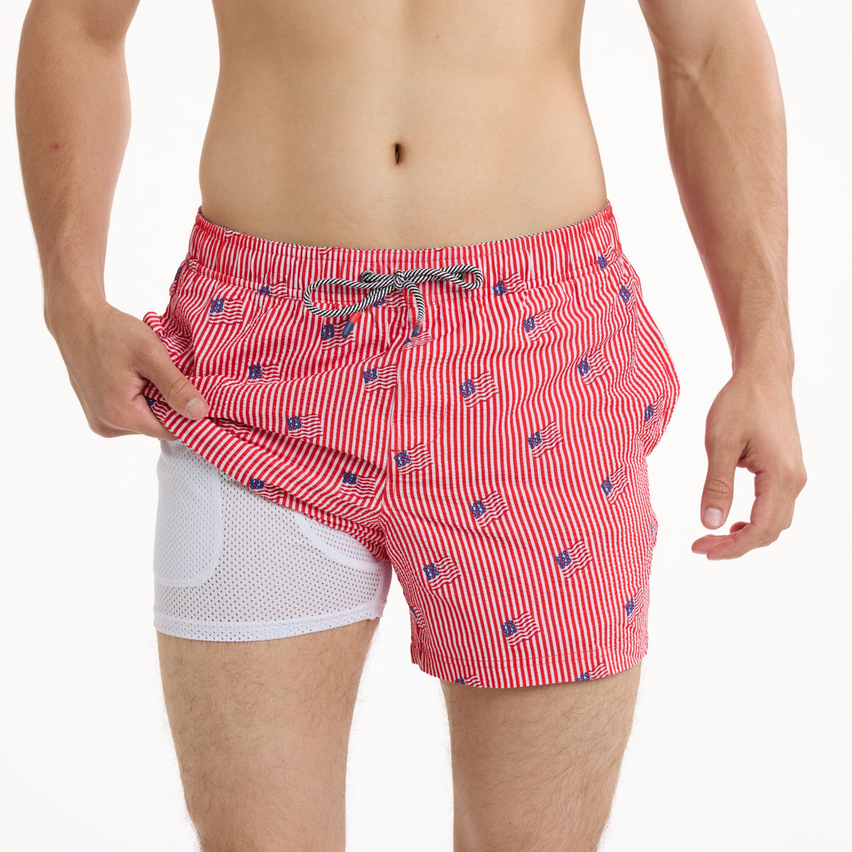 Stars and Stripes Embroidered in Red - Men's 5" Party Starter Shorts Party Starter Short PARTY PANTS 