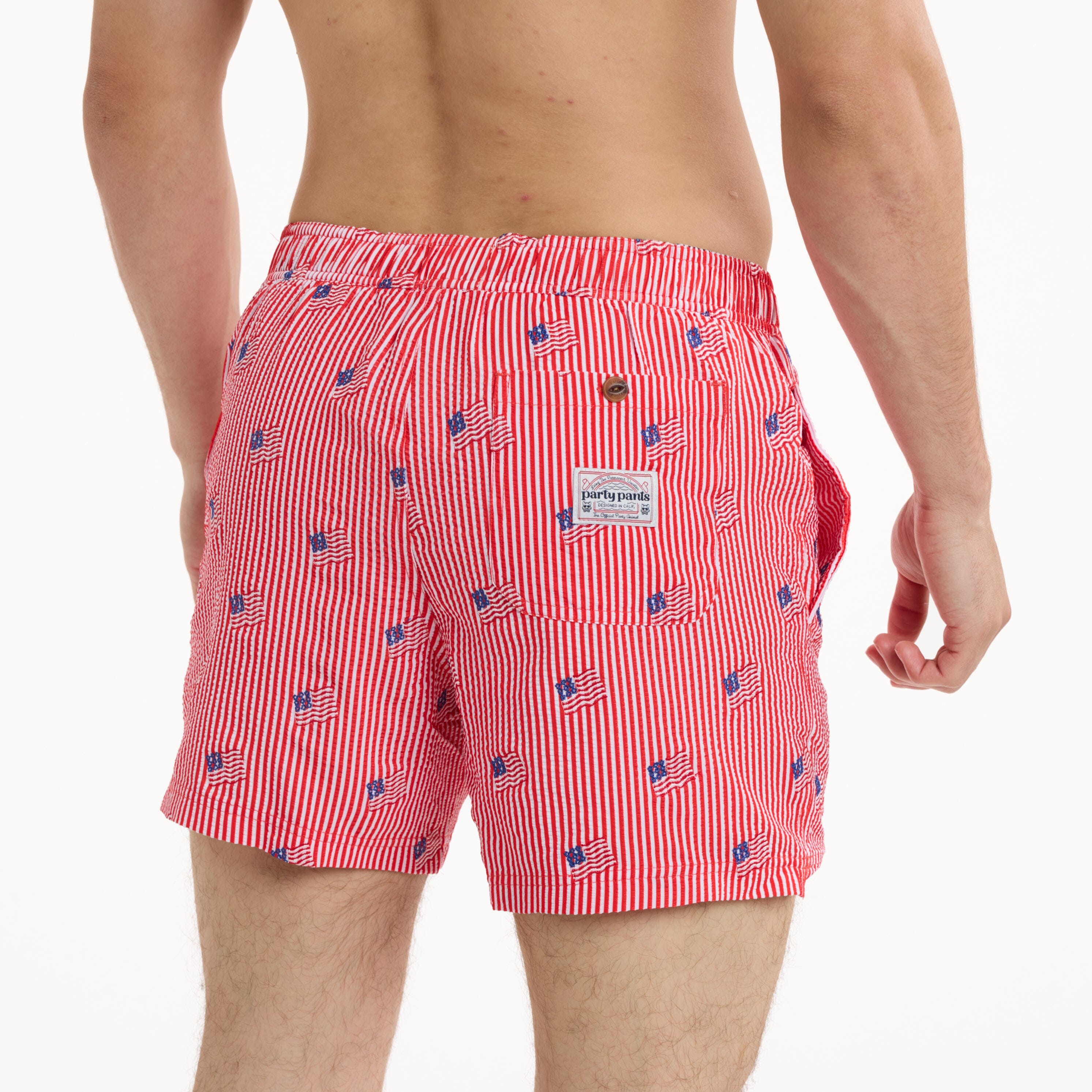 Stars and Stripes Embroidered in Red - Men's 5" Party Starter Shorts Party Starter Short PARTY PANTS 