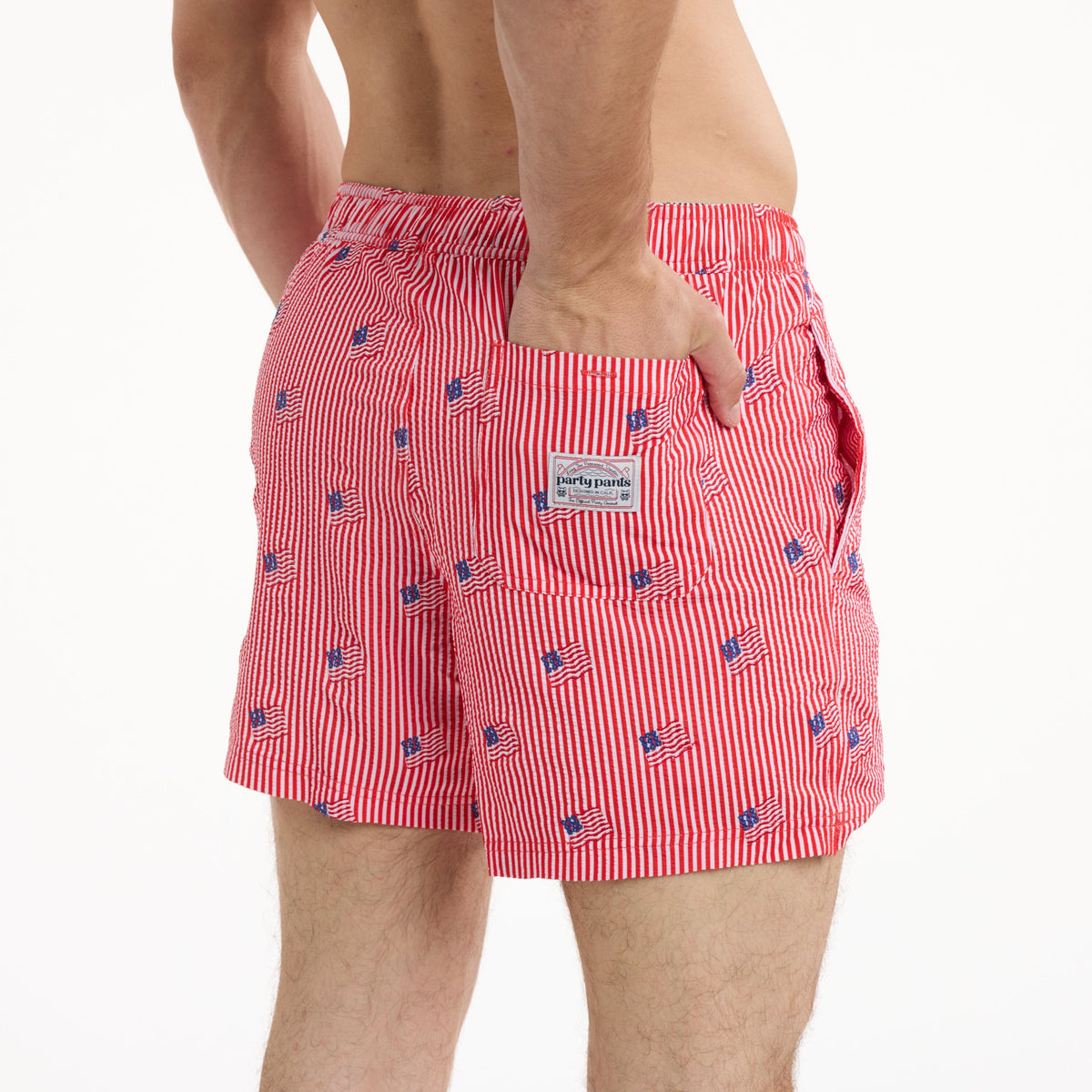 Stars and Stripes Embroidered in Red - Men's 5" Party Starter Shorts Party Starter Short PARTY PANTS 