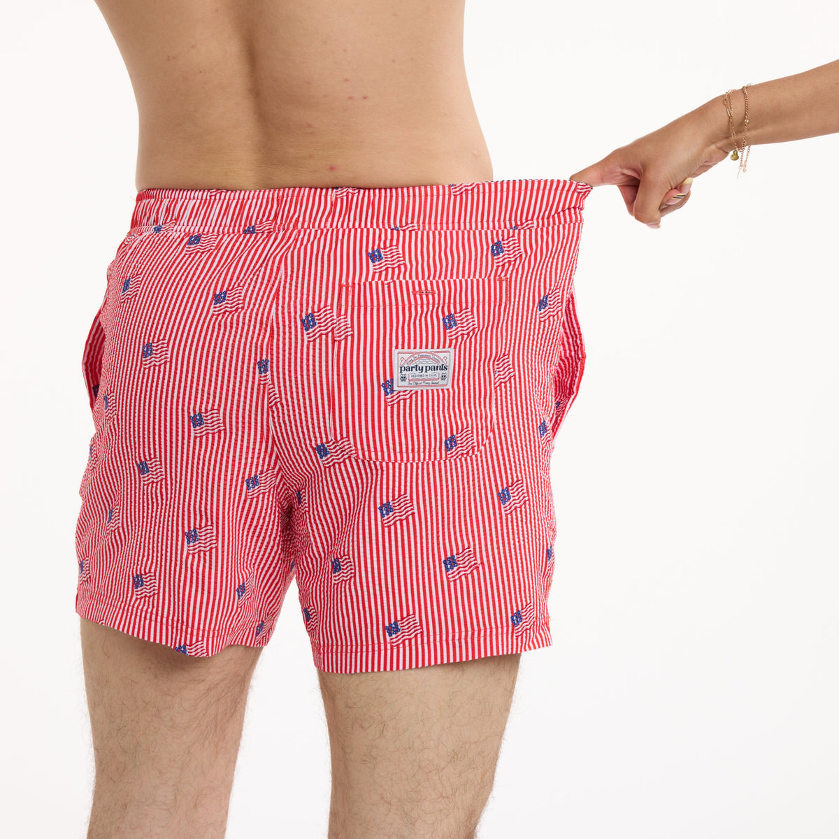 Stars and Stripes Embroidered in Red - Men's 5" Party Starter Shorts Party Starter Short PARTY PANTS 