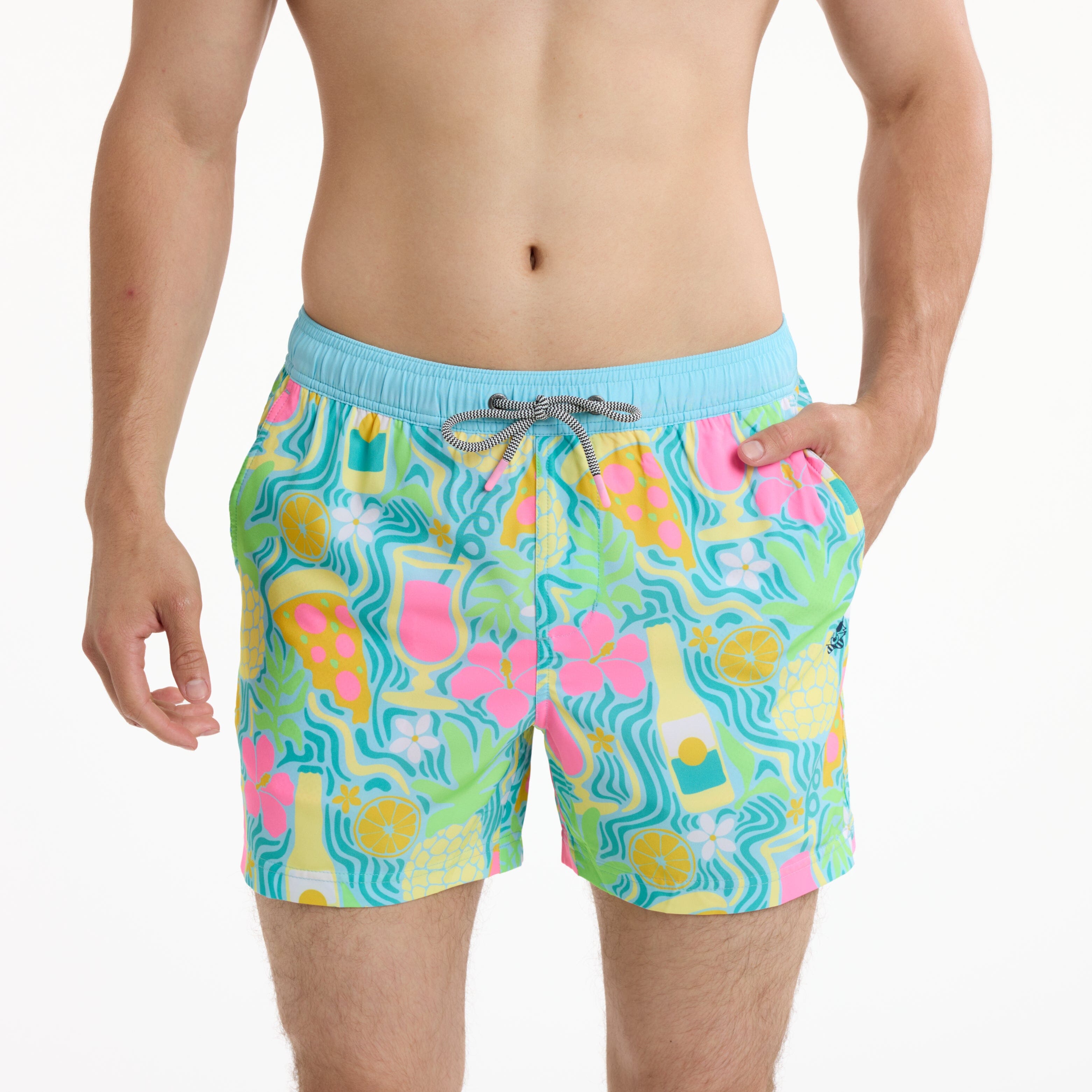 Vacay Vibes in Light Blue - Men's 5" Happy Hour Swim Trunks PARTY PANTS PARTY PANTS 