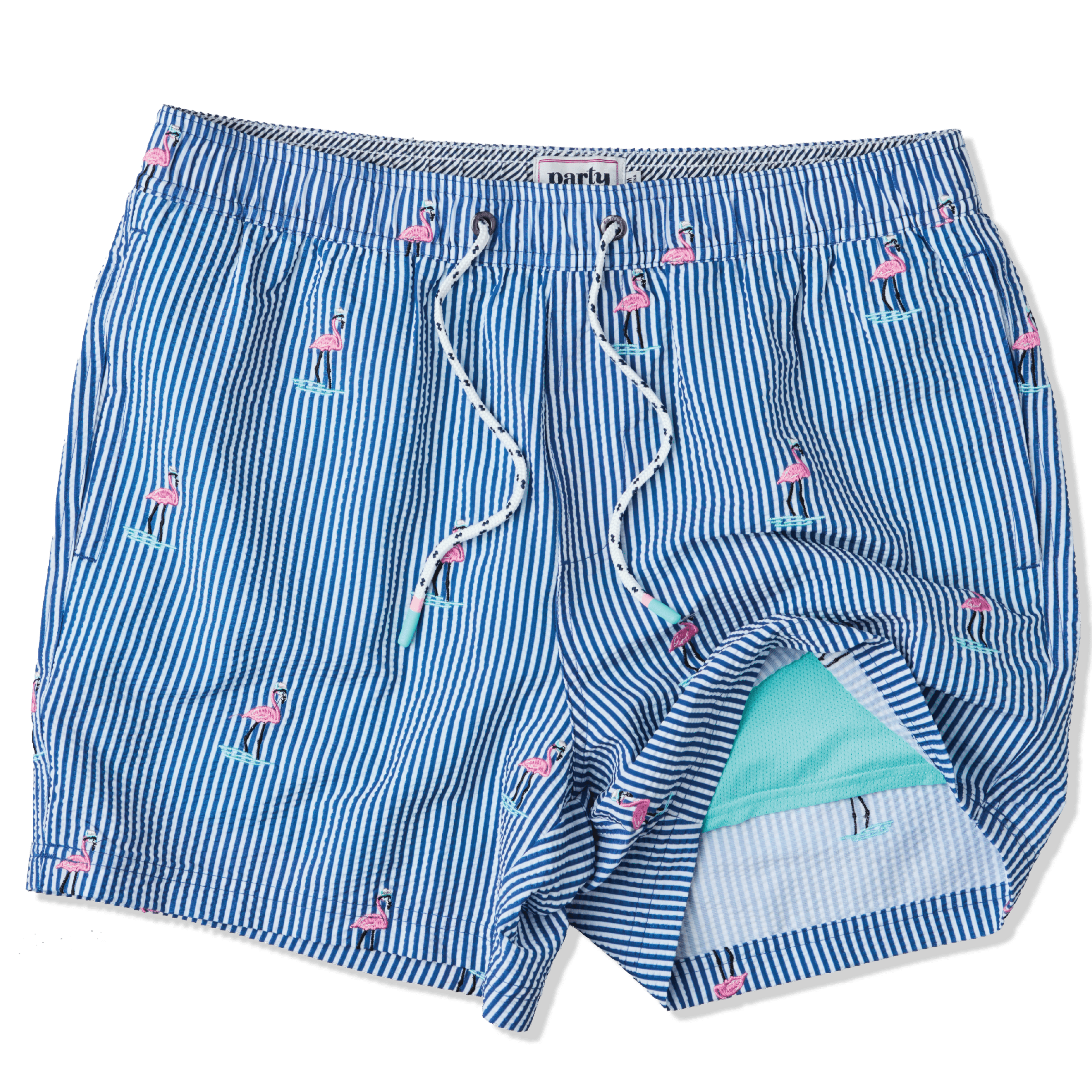 Seersucker Flamingo - Men's Lined 5" Party Starter Shorts PARTY STARTER SHORT PARTY PANTS 