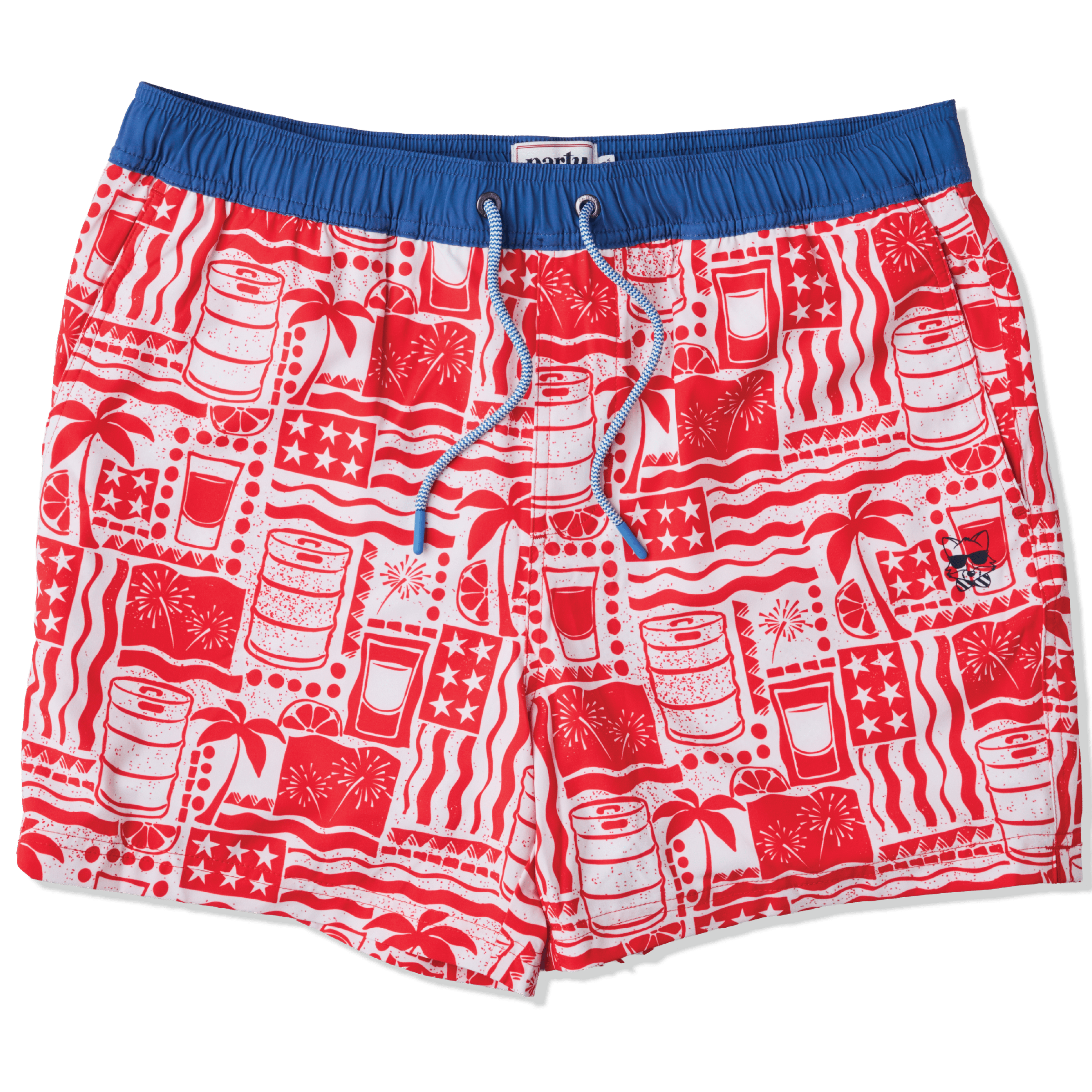Pourth of July in Cream - Men's 5" Happy Hour Swim Trunks Happy Hour Short PARTY PANTS 