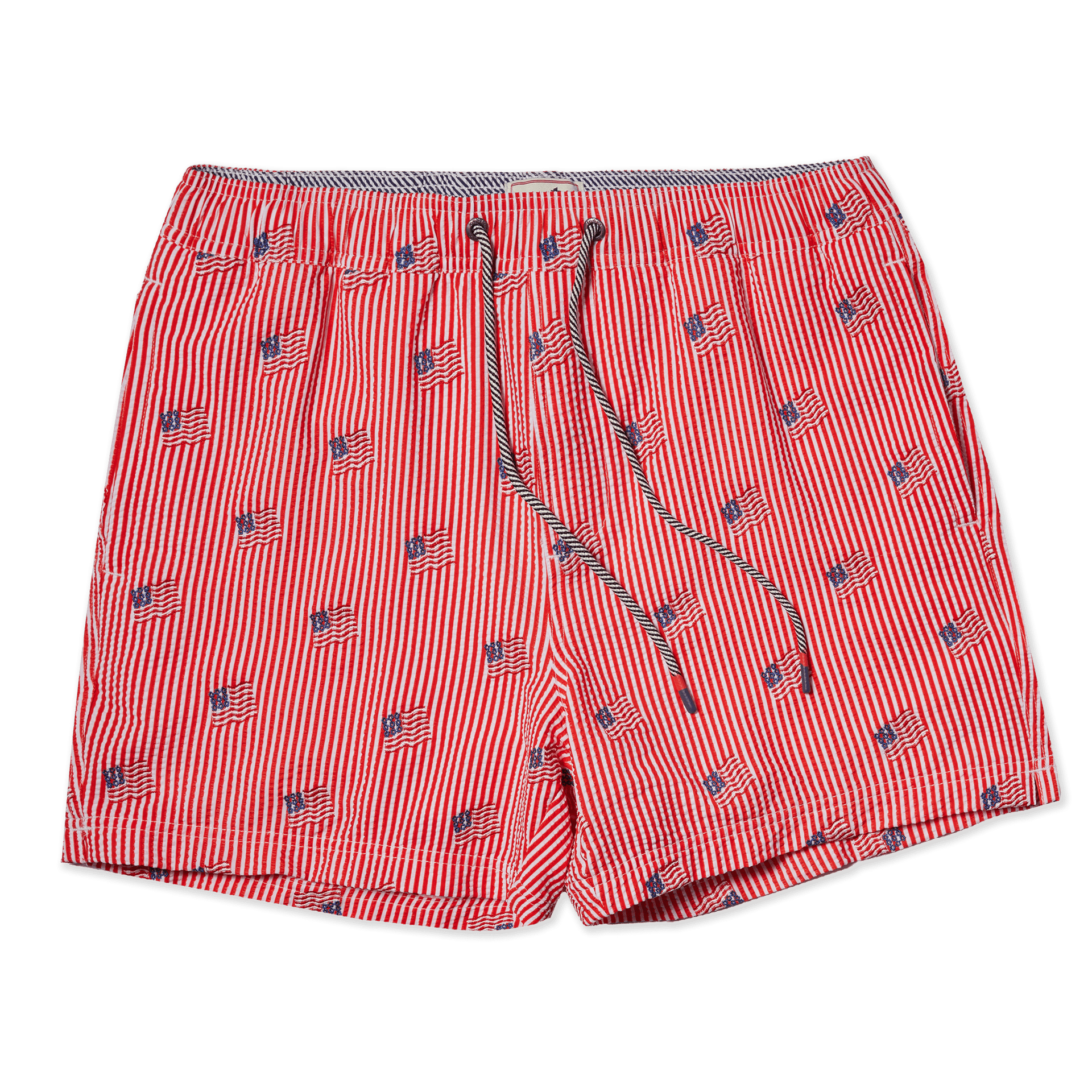 Men's Seersucker Swim Shorts – Lined Patriotic Swim Trunks – Party