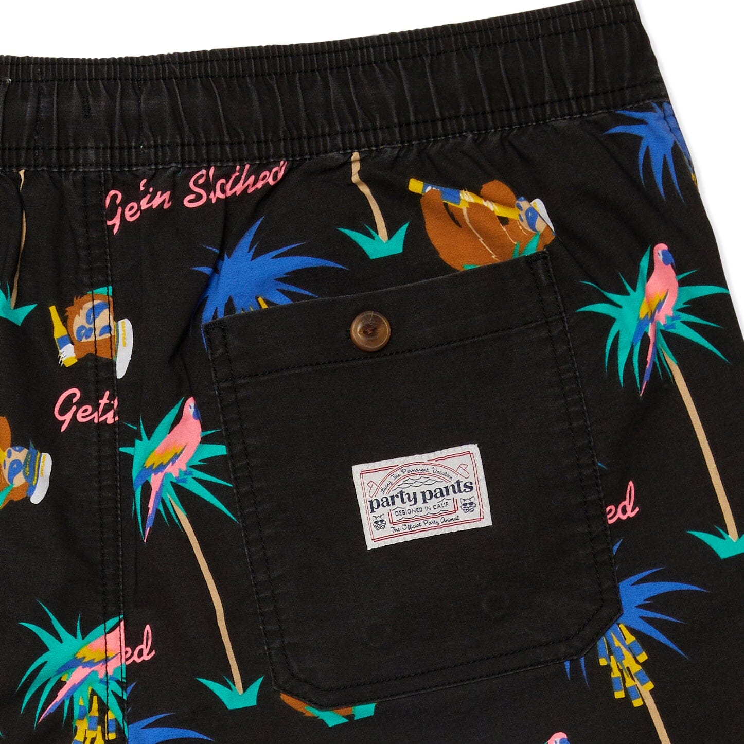 GETTIN' SLOTHED PARTY STARTER SHORT - BLACK PRINTED SHORTS PARTY PANTS 