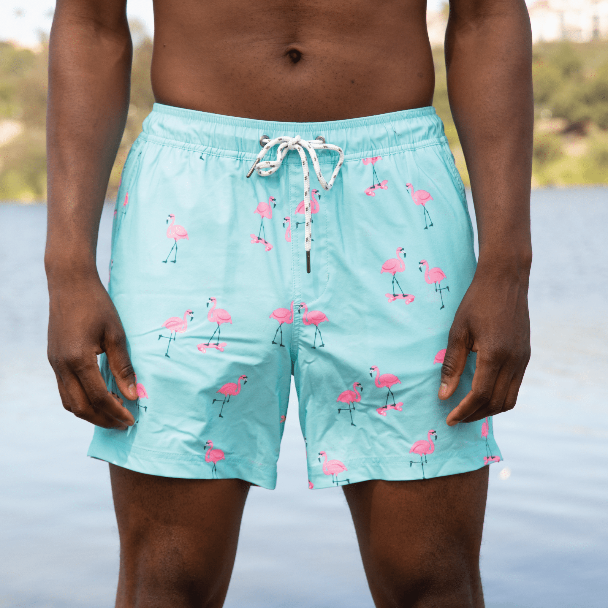 Light Blue Men s Sport Shorts With Compression Liner Printed